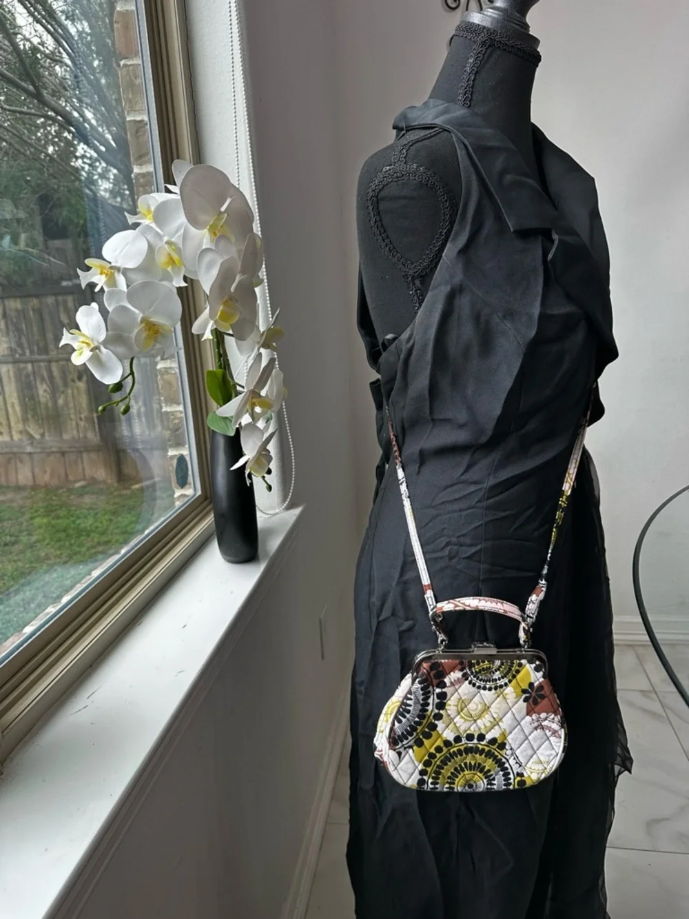 Vera Bradley Quilted Medallion Top-Handle Crossbody in White, Yellow & Brown - Picture 3 of 7